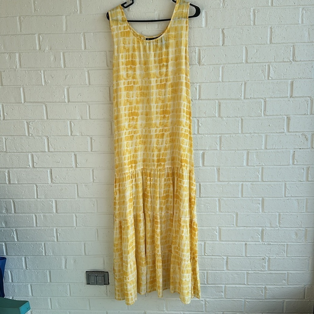 NWT Frazzle Yellow/White Tie-Dye Women's Sleeveless, Tiered Maxi Dress Size XL